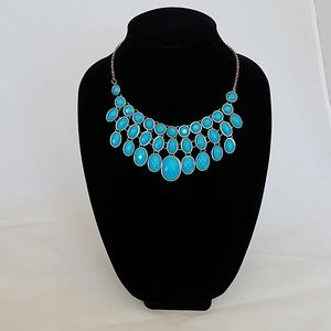 Turquoise blue bib necklace variable length